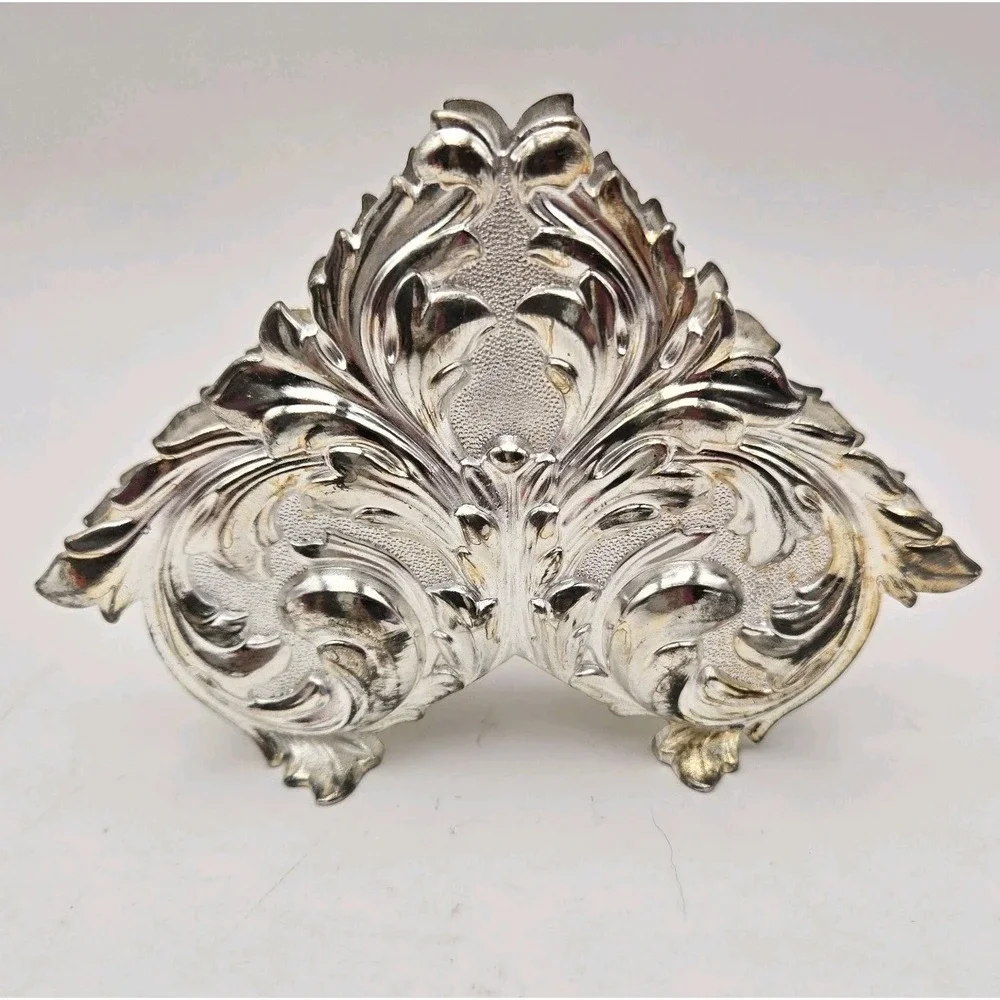 Vintage Ornate Silver Tone Napkin Holder Scroll Design NIB Hong Kong Baroque New